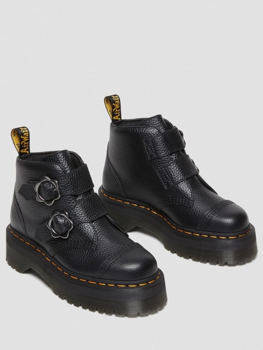 Dr. Martens Devon Flower Buckle Leather Platform Boots